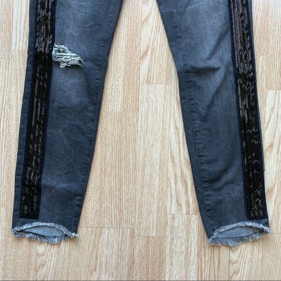 Free People Black/Gray Distressed Black Beaded Ankle Jeans - Picture 6 of 10